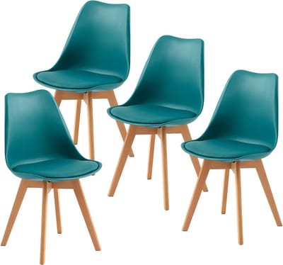 Eetkamerstoelen-Eetkamerstoelen set van 4- gevoerde zitting van PU-leer-vintage stijl- met massief beukenhouten poten-Turkoois.