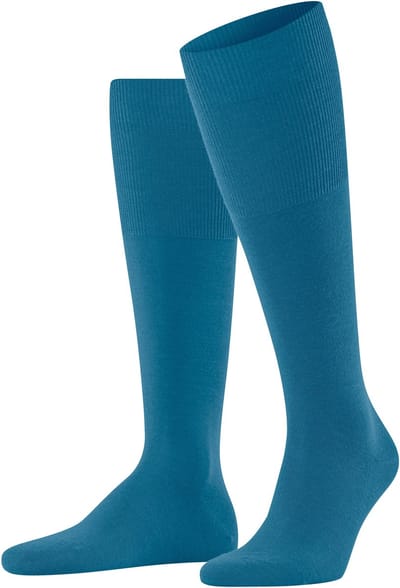 FALKE Airport lang eenkleurig wol katoen kniekousen heren blauw - maat 41-42