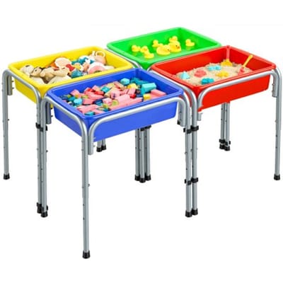 VEVOR Sensorische Tafel, Activiteitentafel met 4 Stations, Verwijderbare Opbergdozen en Antislipvoetjes, Frame van Koolstofstaal, Afgeronde Hoekjes, voor Kinderen van 3-6 Jaar