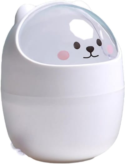 Dailygoods- Prullenbak Mini 15,5 x 11 cm - Afvalbak Bureau - Cartoon Dier Vorm - Plastic Vuilnisbak - Met Deksel - Lichtgewicht 500 gr - Afvalemmer