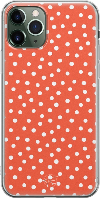 Hoesje geschikt voor iPhone 11 Pro Max - Oranje stippen - Soft Case - TPU - Gestipt - Oranje - Mooie Telefoonhoesjes