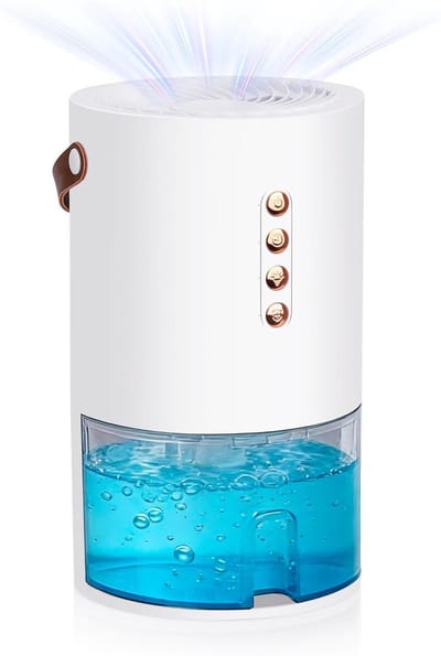Luchtontvochtiger - Mini ontvochtiger - Kleine ruimtes ontvochtigen - Fluisterstil en energiezuinig - 60 Ounces capaciteit - Wit