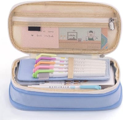 Pennen etui - Etui met rits - Briefwaar organiseren - Dubbellaags ontwerp - 22 cm lengte - Lichtblauw