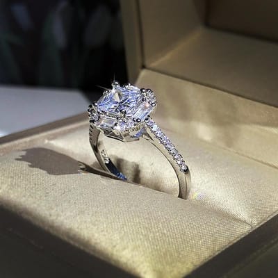 Nieuwe 18k Platina Moissaniet Vier Klauw Prinses Vierkante Diamanten Ring No. 10 gray