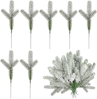 Dailygoods - 24 stuks kunstmatige dennennaalden, sneeuwgematteerde kunstmatige dennentakken, kerstdennennaalden, kunstmatige dennennaalden, voor slinger, kerstversiering en tuindecoratie