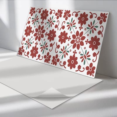 Wallfluent Vinyl Wandpaneel - Bloemenpatroon met bladeren Wandpaneel PVC - 100 cm x 50 cm - Rood Vinyl Wandpaneel - Set van 1 - Rechthoekig Wandbekleding Vinyl - Bloemen en planten Wandpaneel - Zelfklevend Wandpaneel - Wandpaneel Keuken en Badkamer
