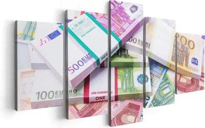 Artaza Canvas Schilderij Vijfluik Euro Geld Briefjes - Stapels  - 100x50 - Foto Op Canvas - Canvas Print