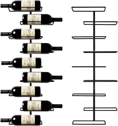 Unyqoos® Elegant en ruimtebesparend zwart metalen wijnrek voor 9 flessen aan de muur