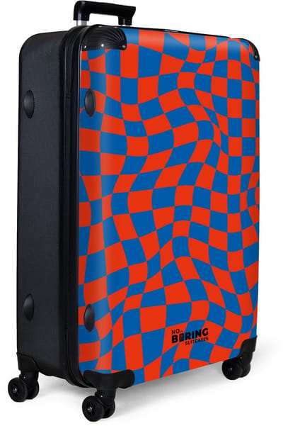 NoBoringSuitcases.com® - Koffer groot - Reiskoffer lichtgewicht - Golvende rood met blauw geruite print - Rolkoffer met 4 wielen - Grote trolley XL - 98 liter bagage