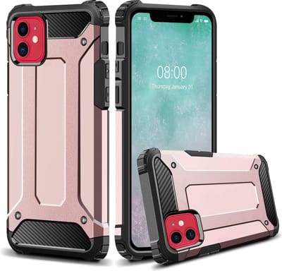 Hoesje geschikt voor iPhone 12 Mini anti shock back cover - heavy duty hoesje - hybrid military grade armor case- rugged anti schok hoes - ROZE - EPICMOBILE