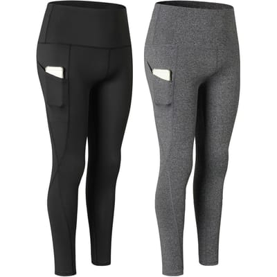 Pantalons de Yoga pour femmes, 2 pièces, avec poches, séchage rapide, taille haute, jambières d'exercices, pantalons de course L gris/noir