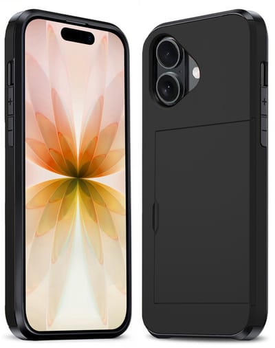 Hoesje Geschikt voor iPhone 17 Hoesje Pasjeshouder Shockproof Hard Case - Hoesje Geschikt voor iPhone 17 Hoes Met Kaarthouder - Zwart