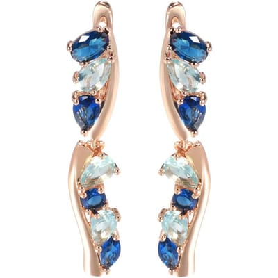 Boucles d'oreilles pendantes de luxe en zircon naturel bleu pour femmes Tendance Couleur or rose Boucles d'oreilles de mariée Bijoux de mariage vintage beige