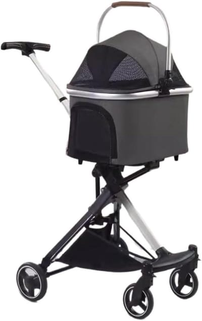 Hondenbuggy Kattenwagen - Dierenbuggy Reiswandelwagen - Comfortabel Reizen - Opvouwbaar Met Opbergmand - 15 kg - Donkergrijs