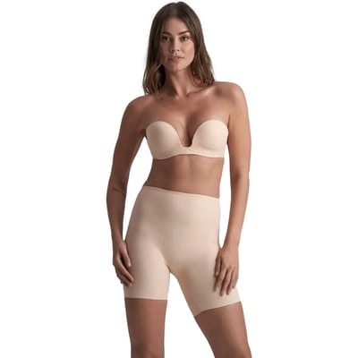Diep uitgesneden strapless bh, beige maat M