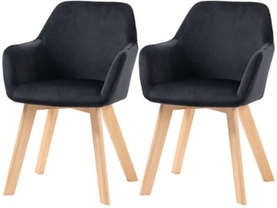 Keukenstoel, armstoel, fauteuil, eetstoel, ergonomisch ontwerp, geschikt voor eetkamer, woonkamer en kantoor, 2-delige set, 54 x 57 x 80 cm, zwart, hout.