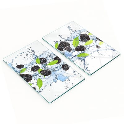 Set van twee decoratieve glazen keukenplanken met braam- en watermotief, 2x30x52 cm