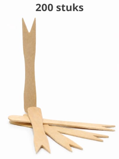 Frietvorkjes Hout 85 mm – 200 Stuks | Wegwerp Patat Vorkjes | Houten Snackvorkjes | Biologisch Afbreekbaar & Plasticvrij