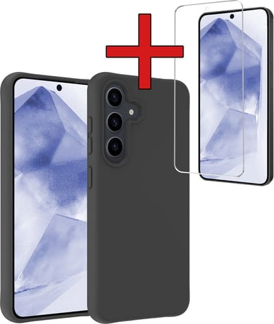 Hoesje - Met Screenprotector - Geschikt voor Samsung Galaxy A55 - Sterk & Shockproof - Telefoon Hoes - Back Cover - Siliconen Case - Telefoonhoes - Zwart