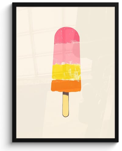 Poster in lijst - Fotolijst 50x70 cm - Posters - Waterijsje - Retro - Stokje - Roze - Posterlijst zwart - Decoratie - Wanddecoratie woonkamer - Muurdecoratie slaapkamer
