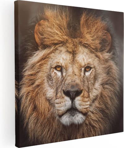 Artaza Canvas Schilderij Leeuw - 80x80 cm - Wanddecoratie Dierenkop - Muurdecoratie Afrika - Schilderijen Op Canvas