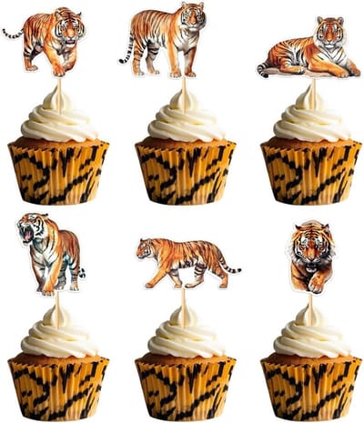 24 Cupcake Toppers met Tijger Thema, Realistische Dierlijke Cake Picks voor Jungle Safari Feestjes, Verjaardagen en Babyshowers