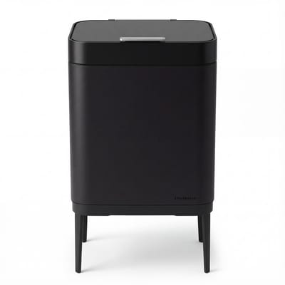 Prullenbak 60 liter - Inclusief afvalscheiderringen 2x 30 liter - 2 vakken - RVS - Zwart - 42x33x76cm - STAUS&BACH Nuvio