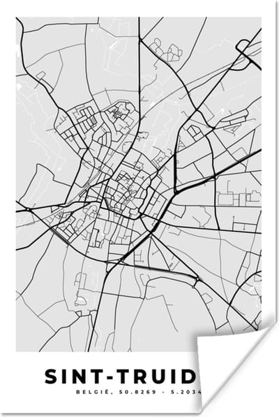 Poster Plattegrond – Sint Truiden – Zwart Wit – Stadskaart - Kaart - 120x180 cm XXL
