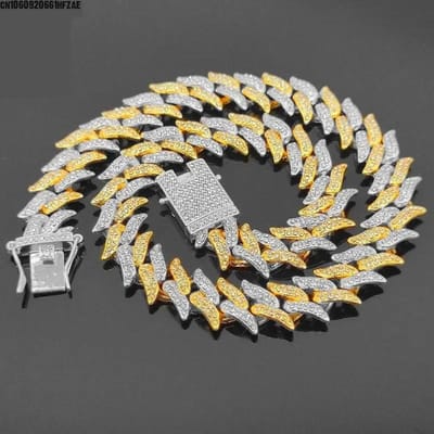 Luxe Designer Doorn Kat Hond Halsbanden Bling Diamant Cubaanse Ketting Hondenhalsband Goud Zilver Tweekleurig Huisdier Sieraden Accessoires 16Mm 20CM for pet owners