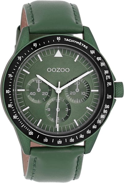 OOZOO Timepieces - Donker groene horloge met groene leren band - C11111
