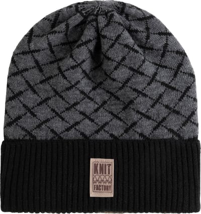 Knit Factory Dusk Gebreide Muts voor Heren & Dames - Beanie hat - Warme zwart & donkergrijs geruite wintermuts - Zwart/Antraciet - Unisex - One Size