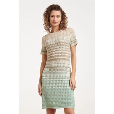 Smashed Lemon Gebreide jurk met zigzag print in groen en beige |