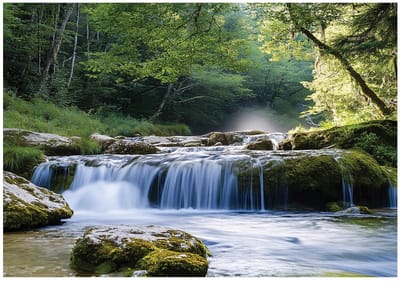 WALLARENA - Fotobehang - 150x105 cm - 3D waterval bos landschap slaapkamer woonkamer vliesbehang