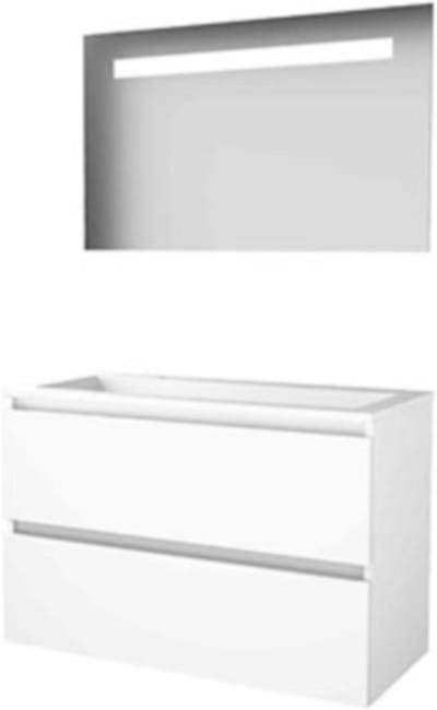 Basic-Line Economic 46 Badkamermeubelset - 100 x 46 cm - Greeploos - 2 Lades - Acryl Wastafel - 2 Kraangaten - Spiegel met LED Verlichting - Ice White