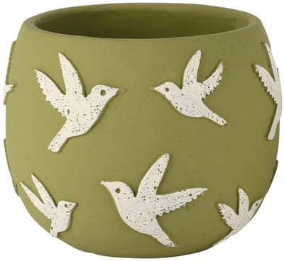 Dekoratief | Bloempot 'Free Birds', groen/wit, cement, 16x16x13cm | A260186