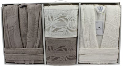Lavella Duru Wellness Set Beige-Crème – Luxe 6-Delige Badjas & Handdoekenset van Zacht Katoen