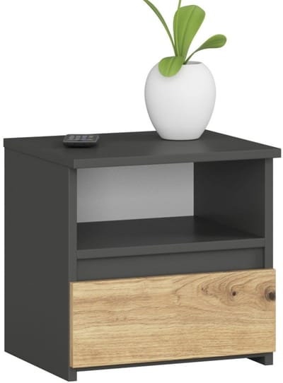 Nachtkastje CL1 met 1 Lade / AKORD Furniture Factory / Grafietgrijs - Eiken / 40 x 40 x 35 cm