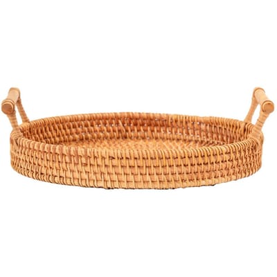 Handgeweven Ronde Rotan Serveerschaal Brood Fruit Dessert Snack Mand met Handvatten Diameter 22cm