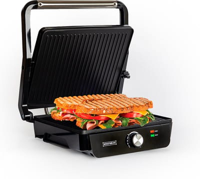 Royalty Line® PG7937 Tosti Apparaat XL Voor 4 Tosti's - Contactgrill - Groot Panini - Uitklapbaar - Grill Ijzer Met Antiaanbaklaag - 2000W - Instelbare Temperatuur - 29 x 24cm - Zwart/RVS