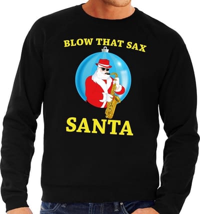 Foute kersttrui / sweater - zwart - Kerstman Blow That Sax voor heren S