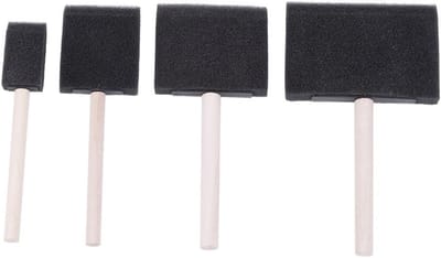 Set van 4 Schuim Sponskwasten met Houten Handvat voor Schilderen, Acrylverf, Ambachten en Stofreiniging