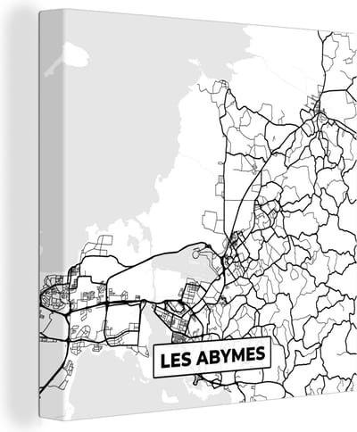 Canvas Schilderij Kaart - Frankrijk - Stadskaart - Plattegrond - Les Abymes - Zwart wit - 20x20 cm - Wanddecoratie