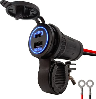 ProRide 12V USB Lader Motor - USB C Aansluiting Motor - 2 Poorten met Schakelaar - QC3.0 - Voor Motor en Motorfiets - Blauw
