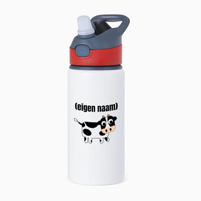 Hacebo® - kleine koe met eigen naam waterfles met rietje rood - Koe - boeren/koeien liefhebbers - iemand die houdt van koeien - verjaardag - cadeau - kado - water fles - 650ML