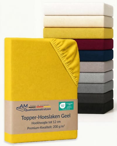 AM Qualitätsmatratzen Premium hoeslaken 70 x 180 cm boxspringbed (200gsm) in Geel - Made in Germany - OEKO TEX gecertificeerd topper hoeslaken - Jersey hoeslaken - Fitted Sheets