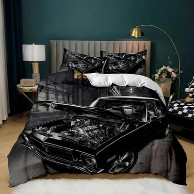 Brandende Rode Vlam Raceauto Beddengoed Set, Jongen & Meisje Sportwagen Dekbedovertrek Kussensloop Cadeau, Huis Slaapkamer Quilt Set Groot King 260 180x210cm