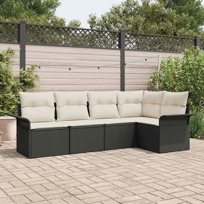vidaXL - Tuinbank - Set - 5 - st - Zwart - poly - rattan