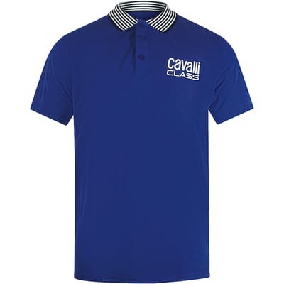 Cavalli Class Gestreepte Kraag Irisblauw Poloshirt