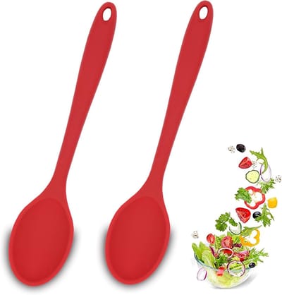 2 stuks - Siliconen Lepelset - Anti-aanbaklaag - Hittebestendig - Roerlepel - Kooklepel - Opscheplepel - Sauslepel - Serveerlepel - Lepels - Roeren - Opscheppen - Keukengerei - Vaatwasbestendig - Rood