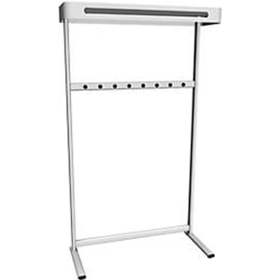 Verrijdbare kapstok Sevilla, gepoedercoat staal in aluminium zilver, met 10 dubbele haken